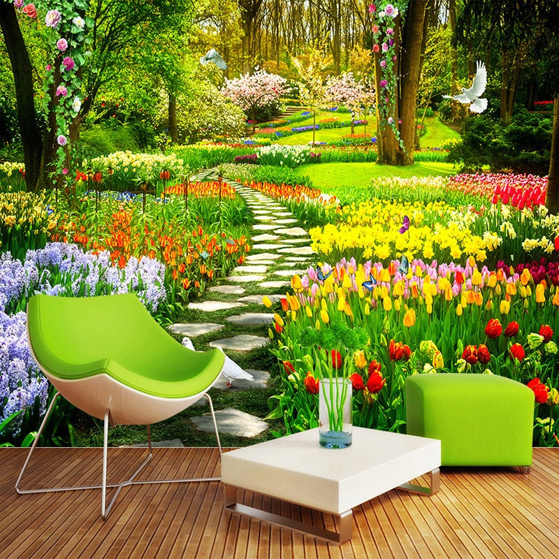 3D Wallpaper Flower Garden Path